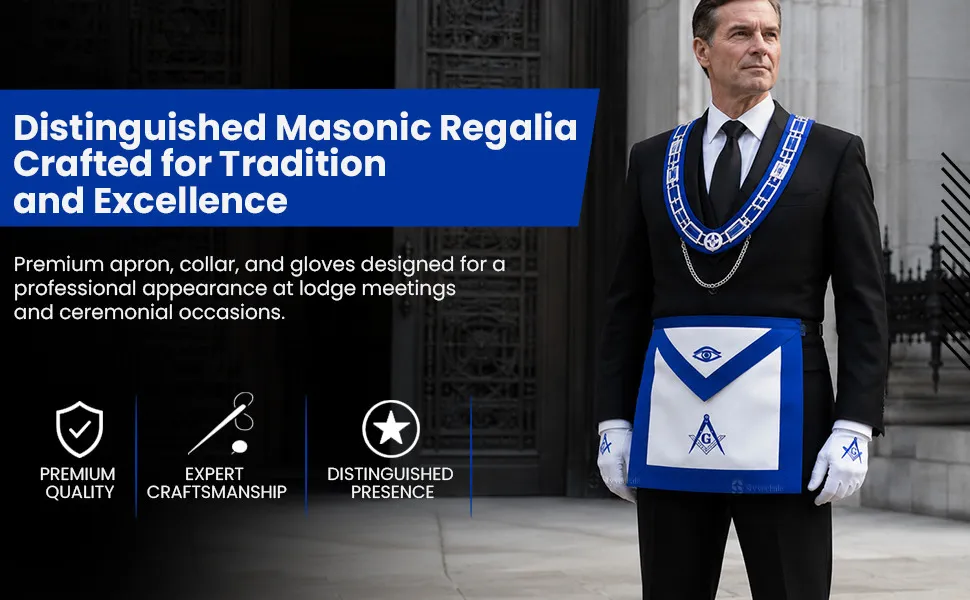 Masonic Royal Arch Complete Set, Hand-Embroidered Apron, Chain Collar, Gauntlet Cuffs, and Gloves