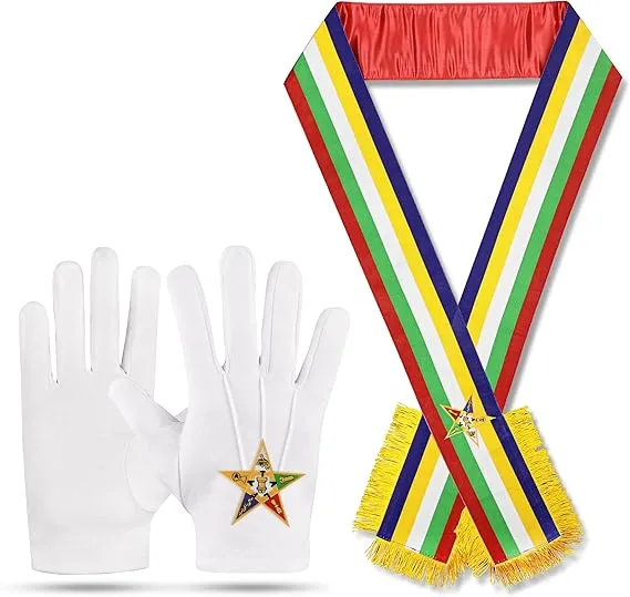 Masonic Order of Eastern Star OES Sash Five Colors with embroidered cotton Large gloves