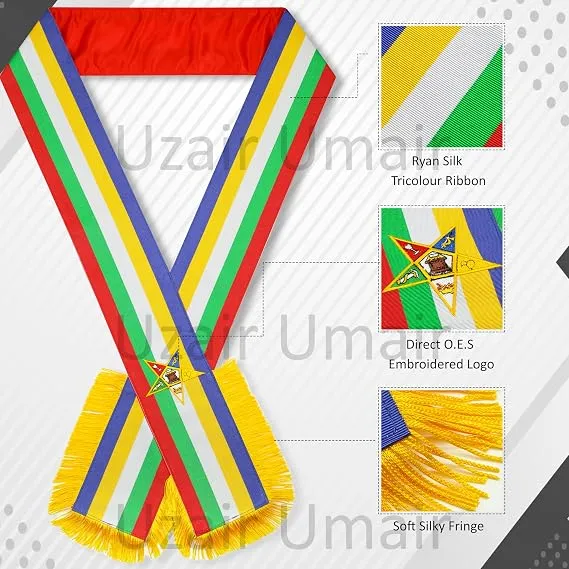 Masonic Order of Eastern Star OES Sash Five Colors with embroidered cotton Large gloves