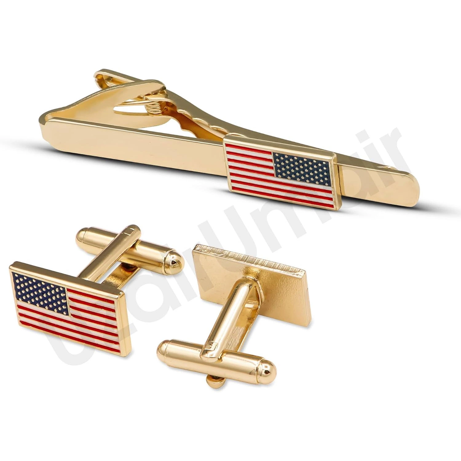 US Flag Cuff Links and Tie Clip Set, Patriotic Theme, Gift for Military, Weddings, Ceremonies, and Religious Events