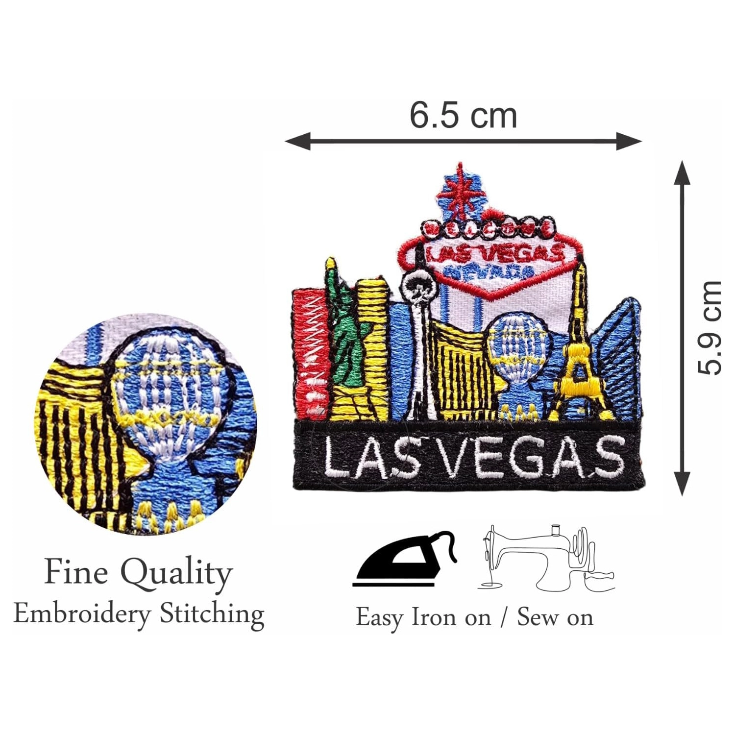 3 Pcs Las Vegas Shirt Jean Pent 6cm Iron on sew on Embroidered Patches Set
