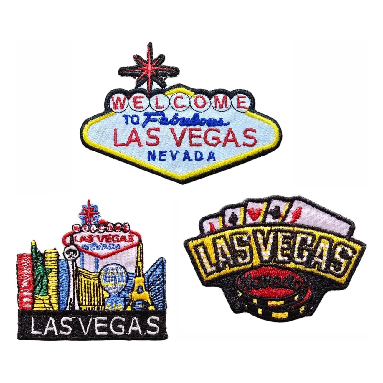 3 Pcs Las Vegas Shirt Jean Pent 6cm Iron on sew on Embroidered Patches Set