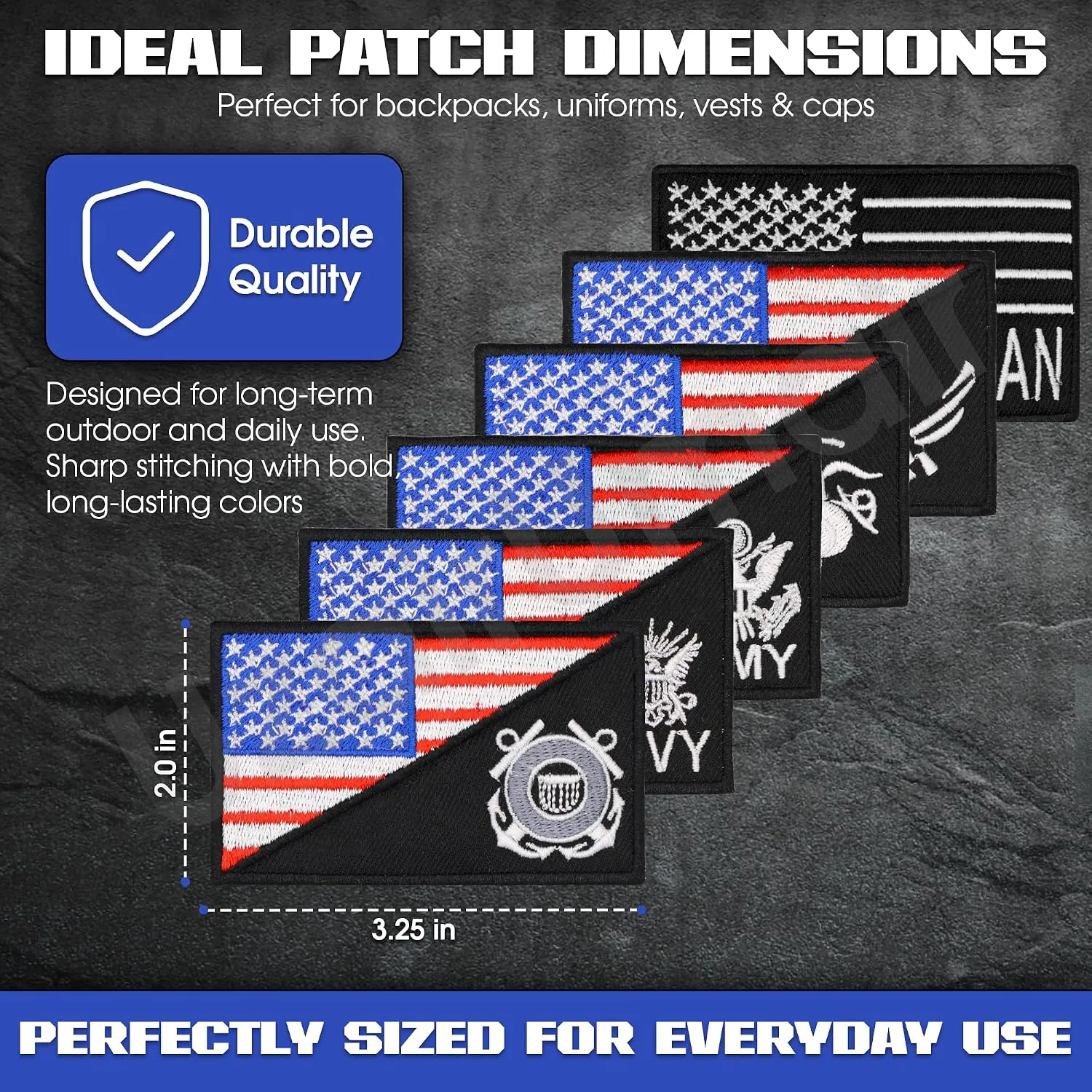 Embroidered Patches Set for USA Army, Air Force, Marine, Navy, Coast Guard, US Veteran, Iron on and Sew on, 6 Pieces