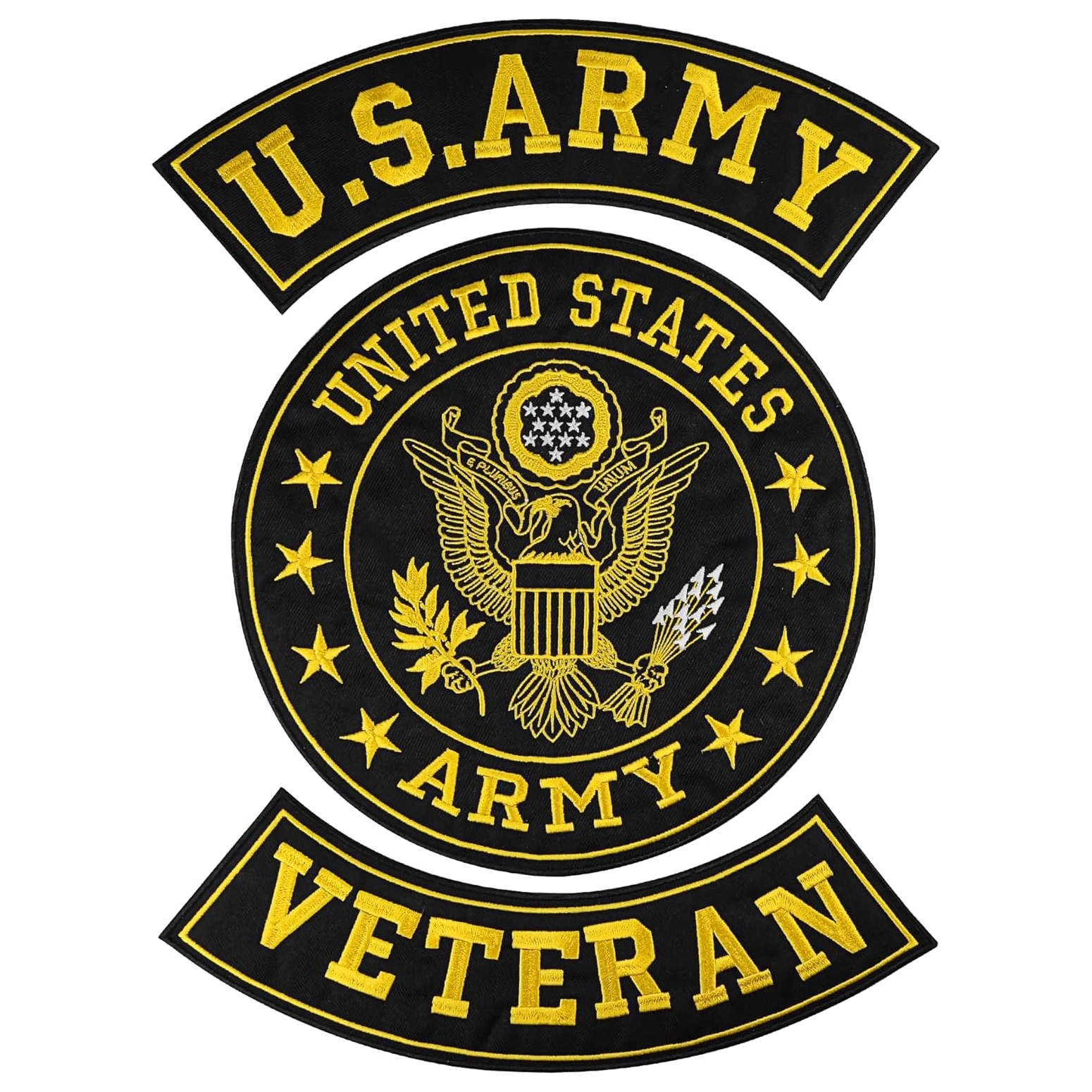 US Army Veterran Large 30cm 3 pcs Iron on sew on Embroidered Patches Set