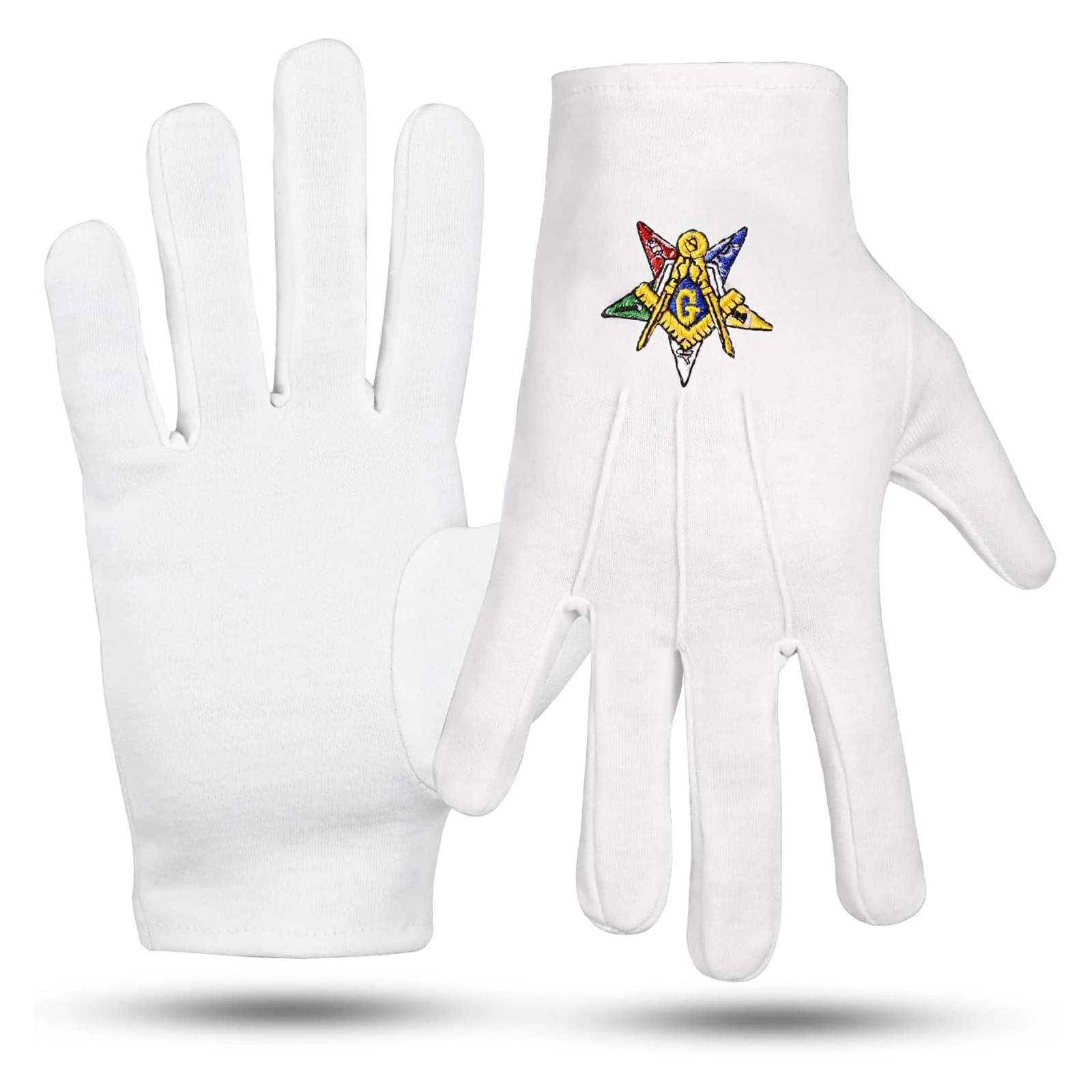 OES G Square & Compass 100% Cotton Embroidered Gloves, White, Large, 2 Pairs