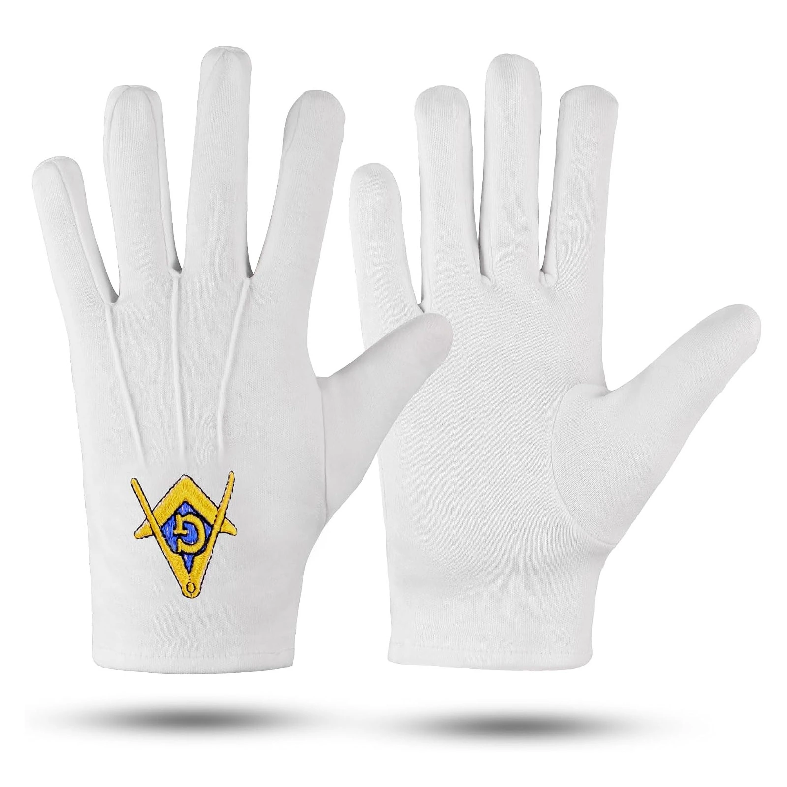 Masonic Blue Gold Square And Compass Large Cotton Embroidered Gloves