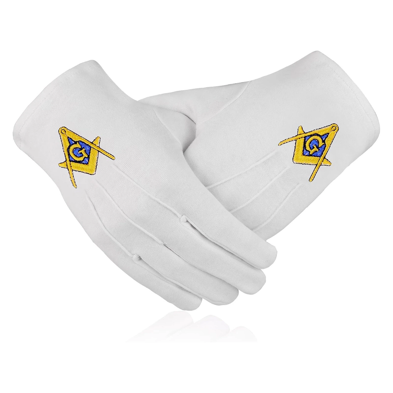 Masonic Blue Gold Square And Compass Large Cotton Embroidered Gloves