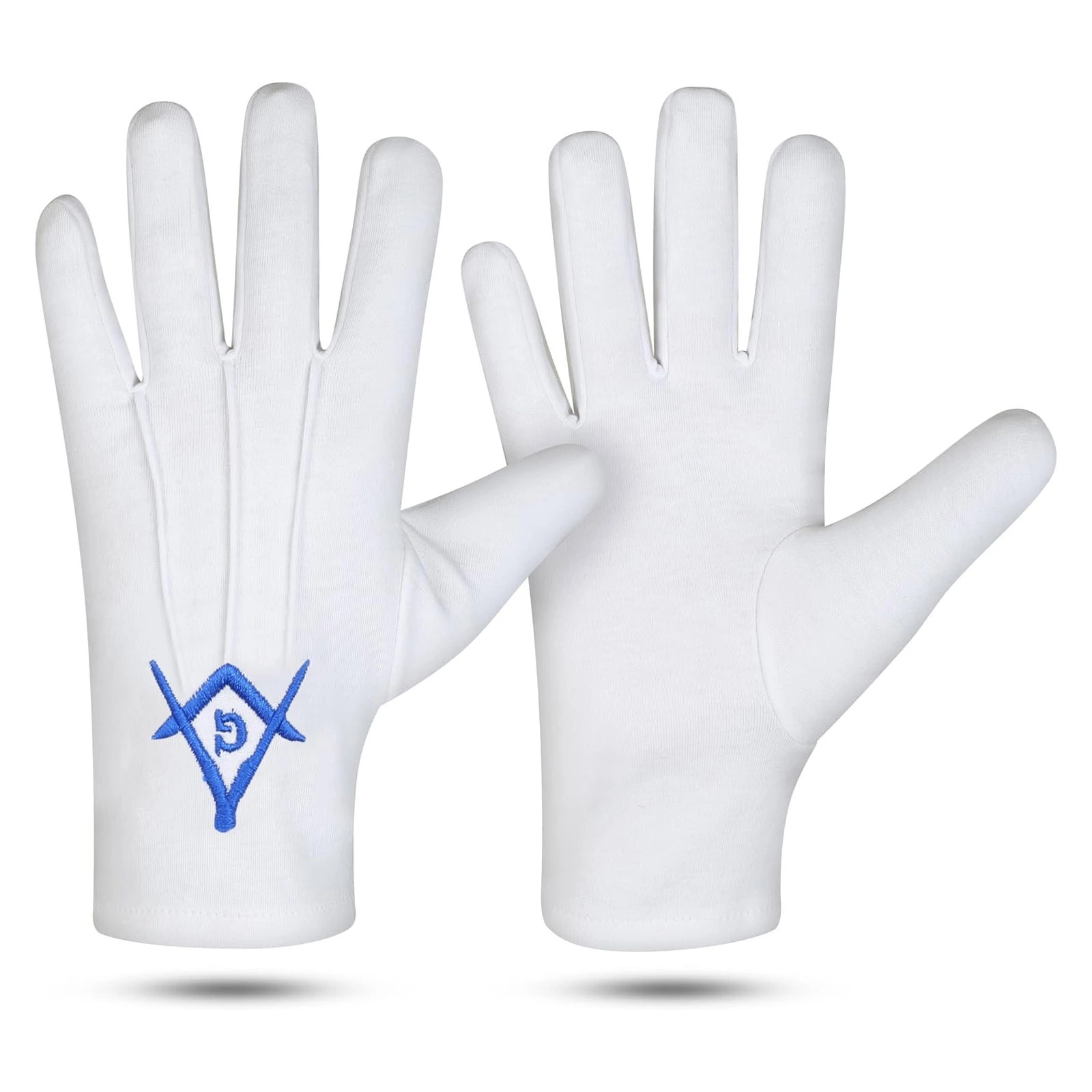 Masonic Blue Square and Compass Large Cotton Embroidered Gloves