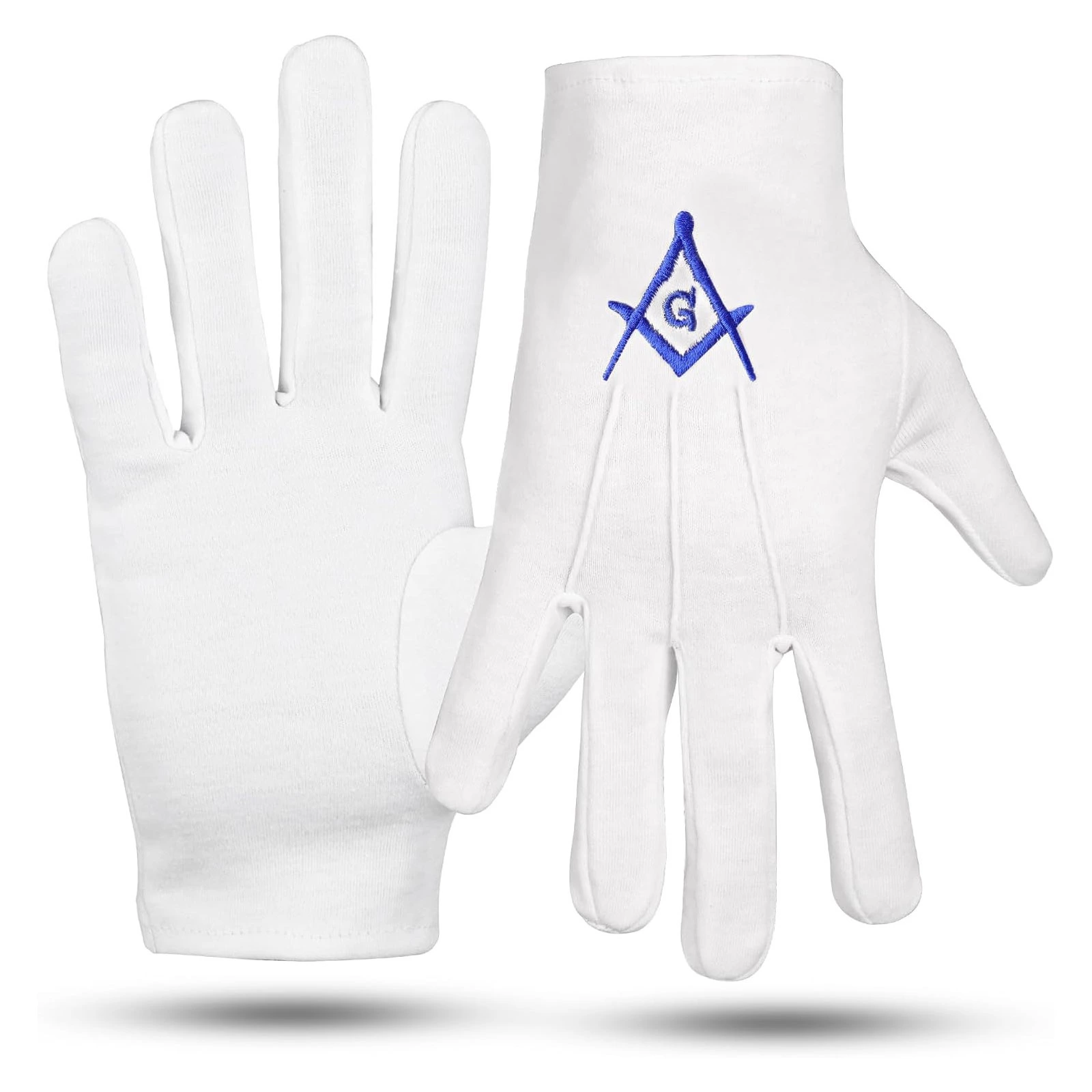 Masonic Blue Square and Compass Large Cotton Embroidered Gloves