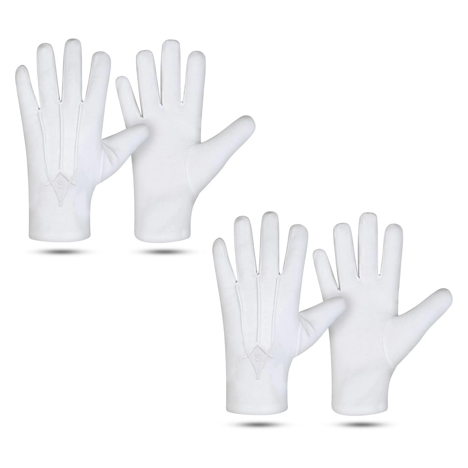 Masonic Regalia White Square & Compass Embroidered Gloves, 100% Cotton, Large, 2 Pair