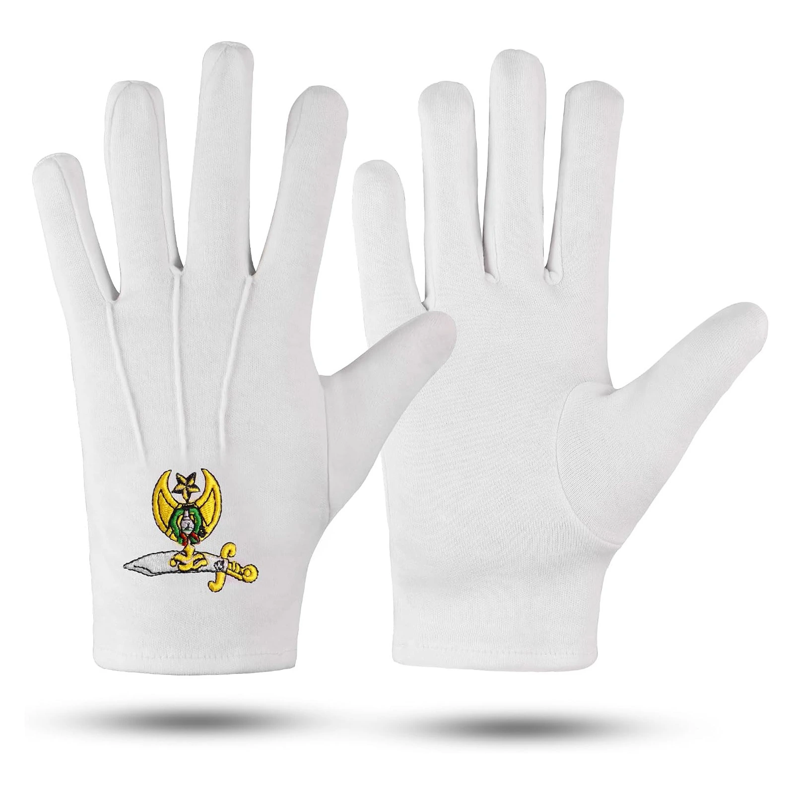 Masonic Shriner Symbol Cotton Large White Gloves Embroidered