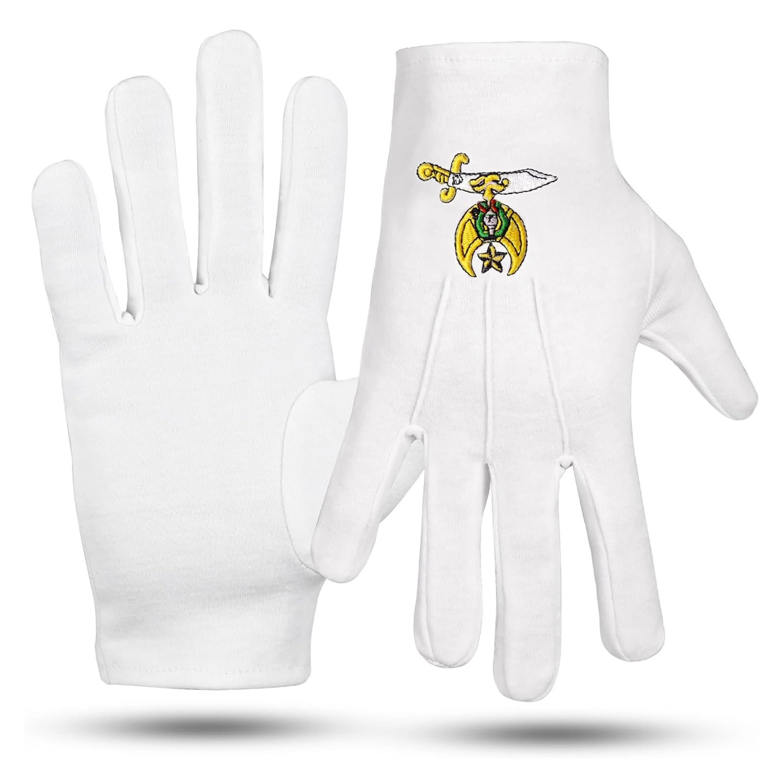Masonic Shriner Symbol Cotton Large White Gloves Embroidered