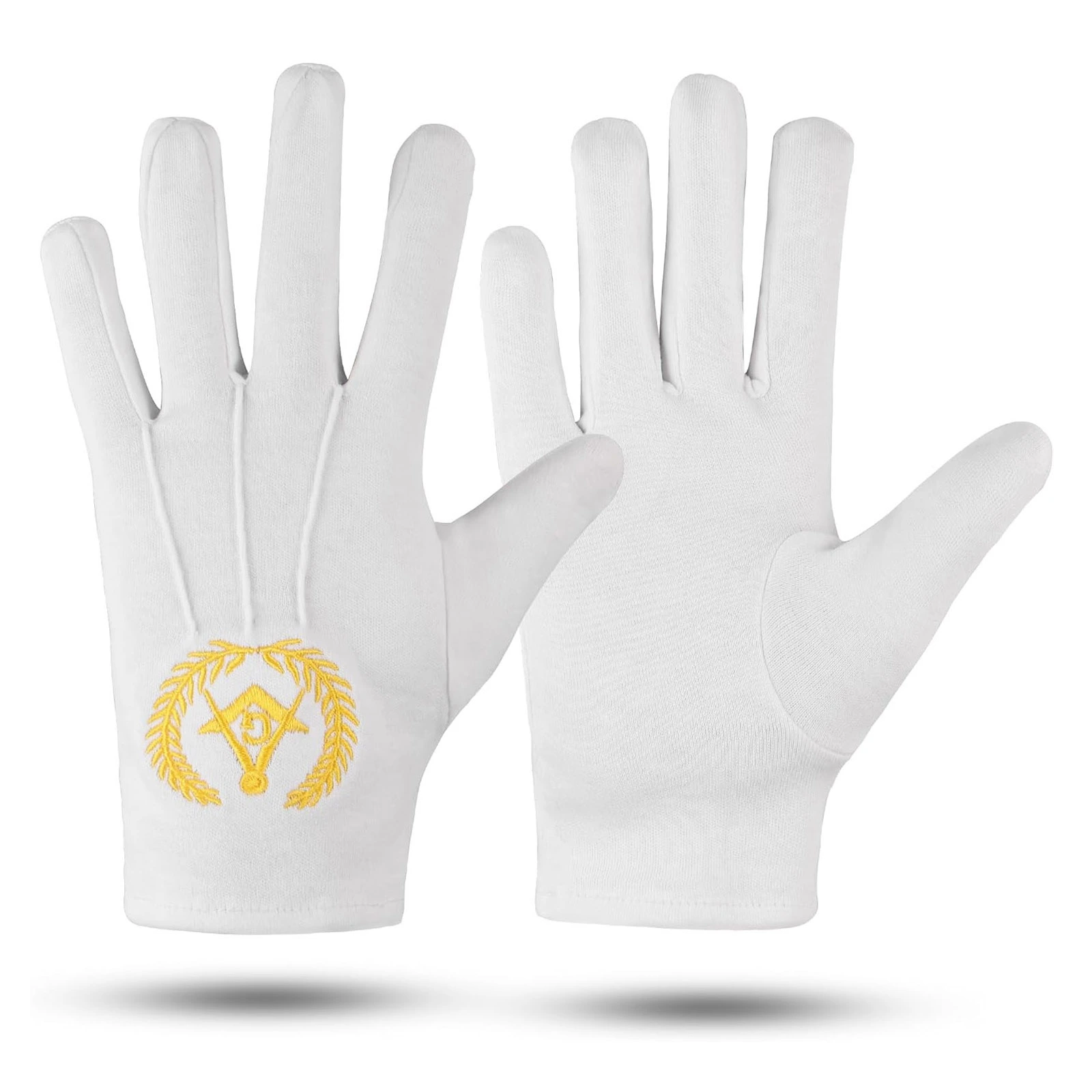 Masonic Past Master Gold Large Cotton Gloves, 2 Pairs, 100% Cotton, White