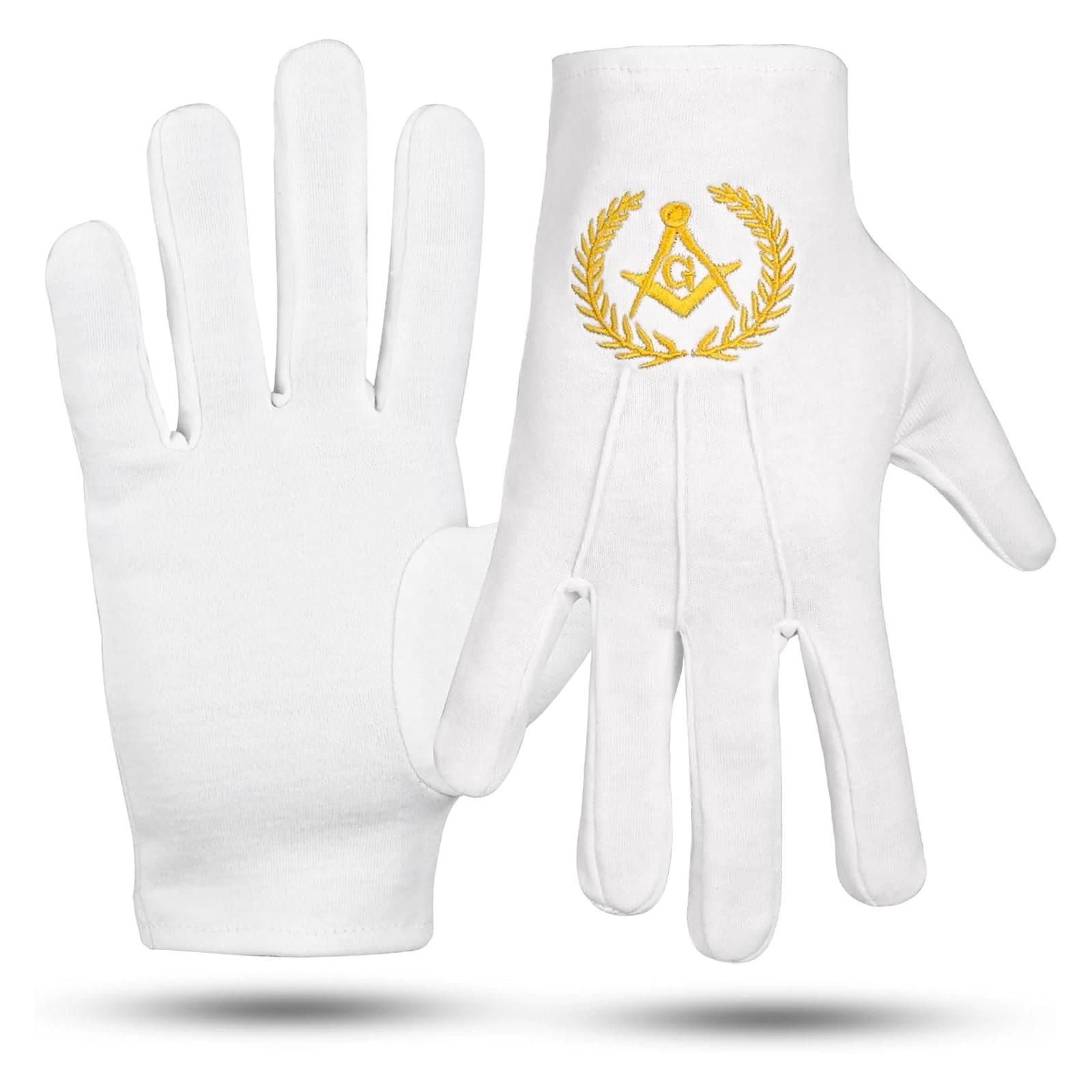 Masonic Past Master Gold Large Cotton Gloves, 2 Pairs, 100% Cotton, White