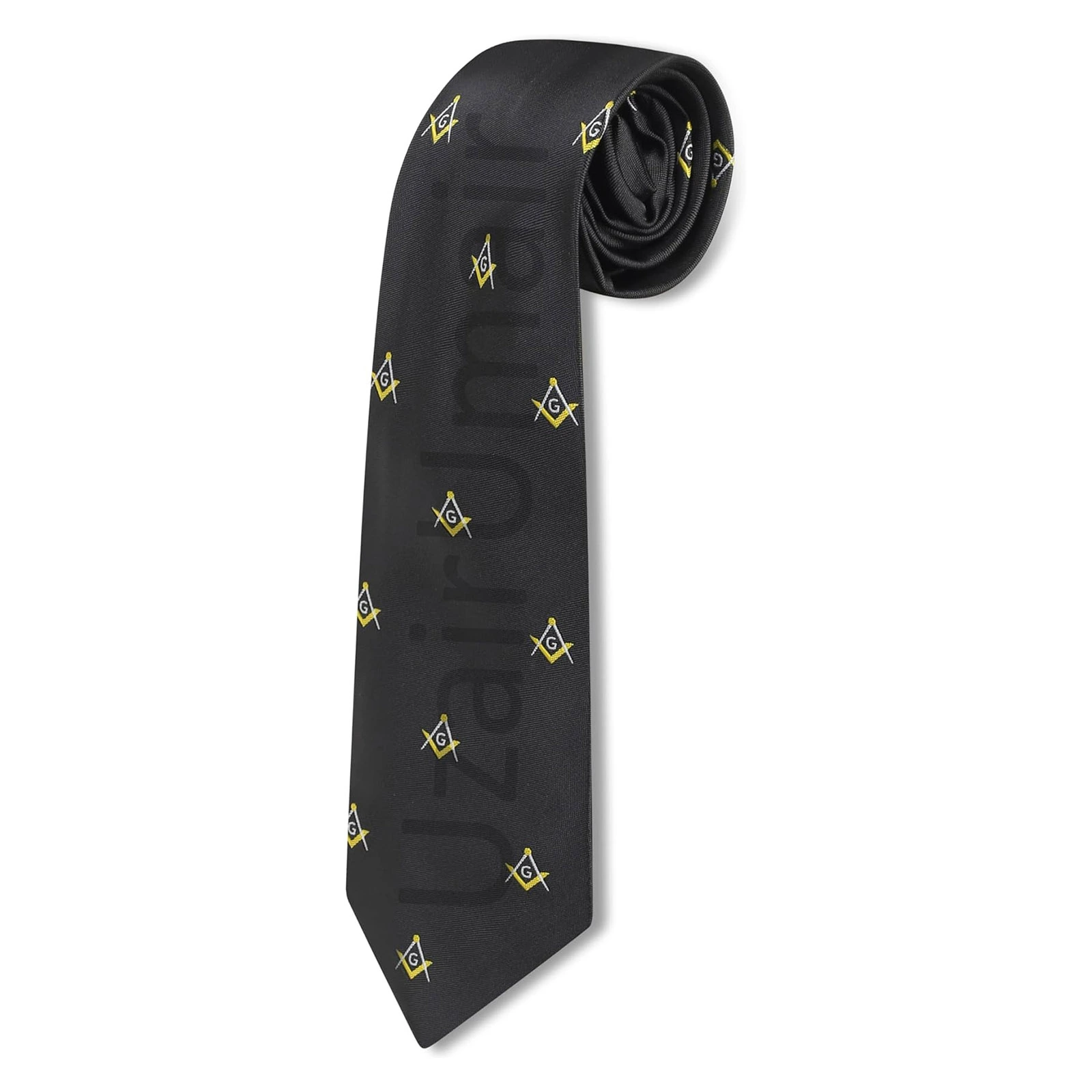 Masonic Regalia Craft Masons Neck knitted Woven Silk Tie with square and compass black/yellow/white
