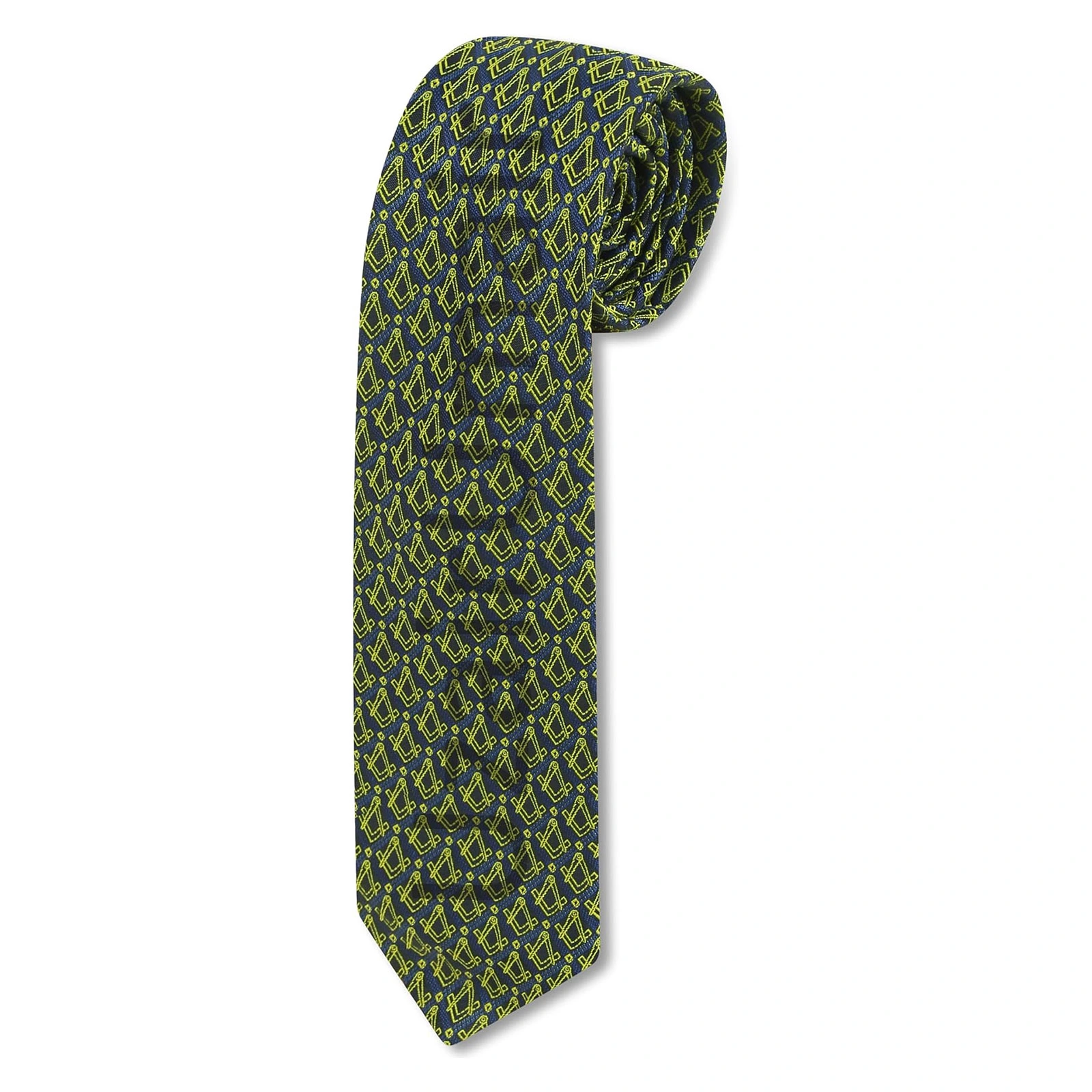 Masonic Regalia Craft Masons Neck knitted Woven Silk Tie with Square And Compass Blue/Yellow