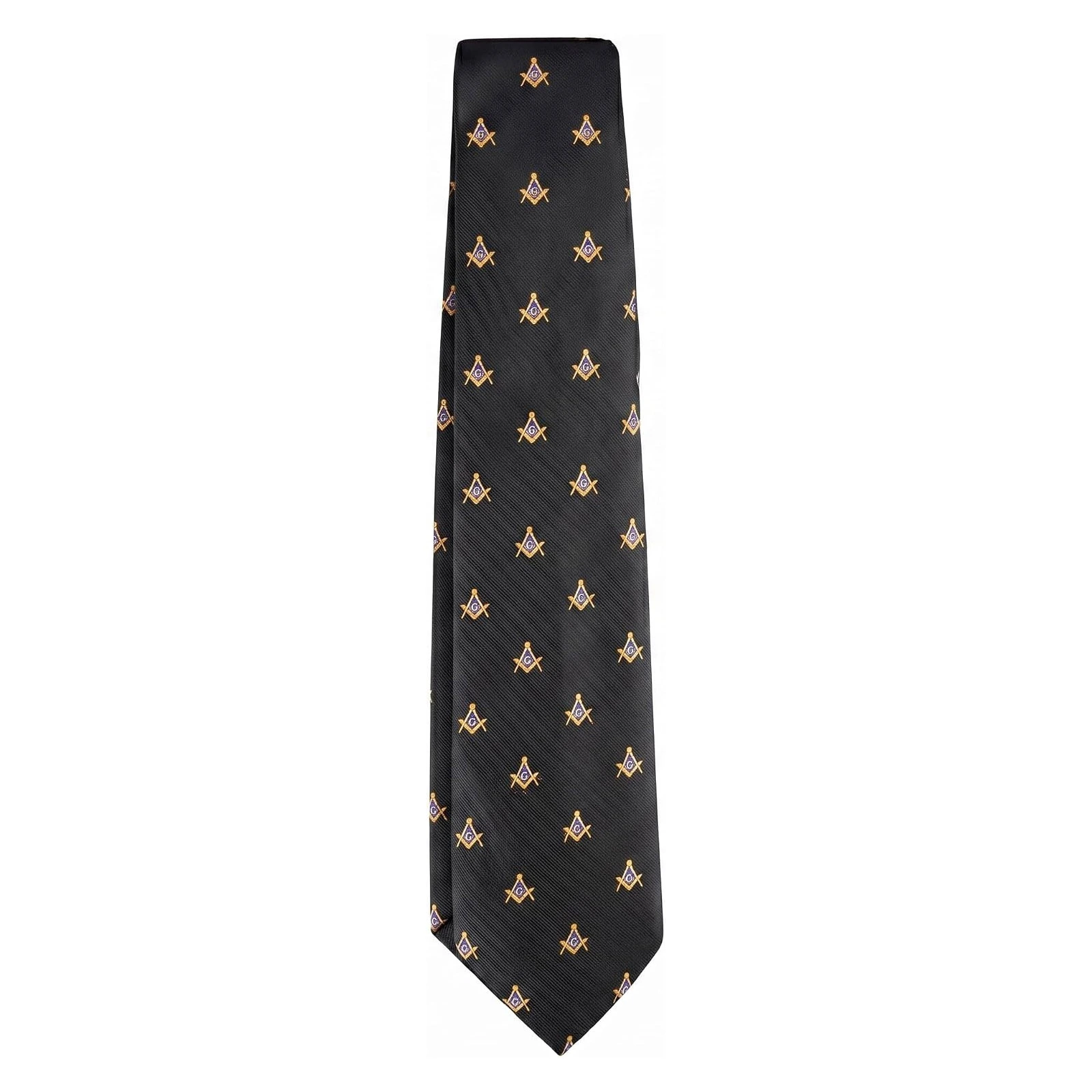 Masonic Regalia Craft Masons Black Neck knitted Woven Silk Tie with square and compass Yellow/Black/Blue