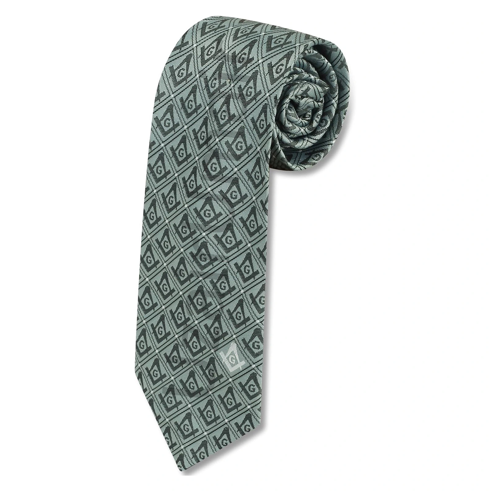 Masonic Regalia Craft Masons Neck knitted Woven Silk Tie With Square And Compass Grey